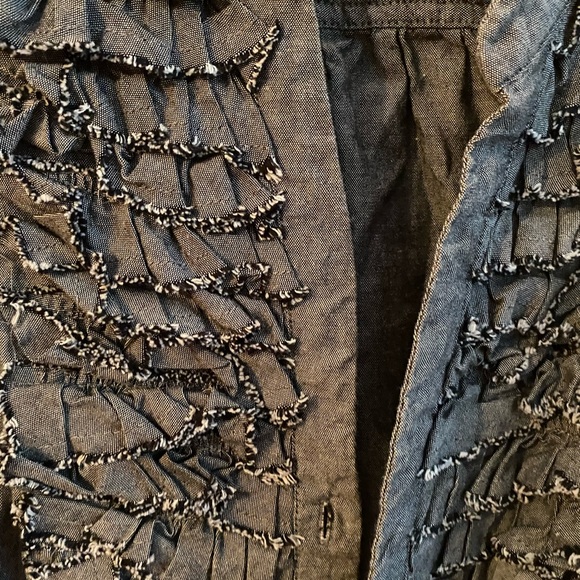 Button up dress with ruffles , 3/4 sleeve fits small to medium grey/blue - Picture 9 of 12